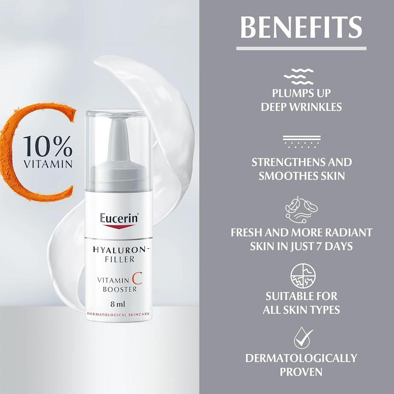 سرم ضد چروک و ویتامینه برند Eucerin مدل  Hyaluron Filler Anti-Aging Face Serum Vitamin C Booster with 