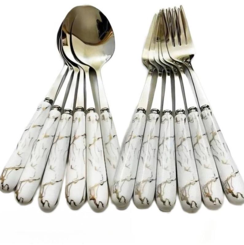 قاشق و چنگال دسته ماربل سرامیکی 