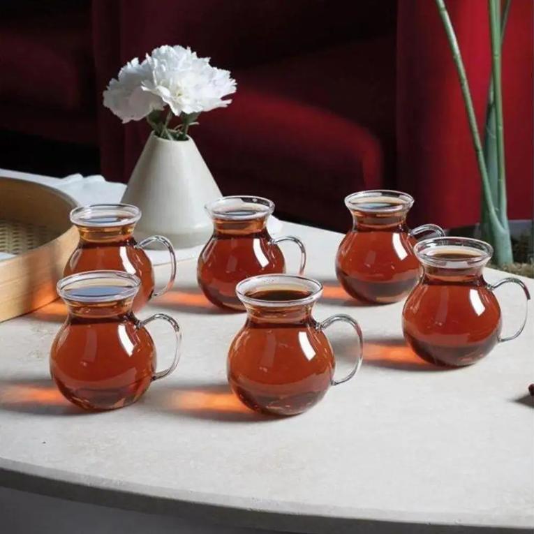 استکان کمرباریک دسته دار گنجایش 180 سی‌سی کد 8855 - (ست 6 عددی)