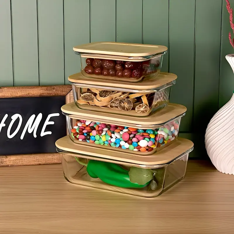 ظرف نگه‌دارنده یونیک مدل درب‌بامبو کد UN-1407 - (ست 4 عددی)