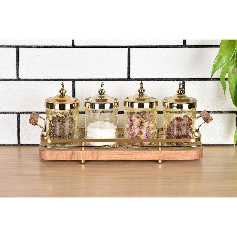 ست جا ادویه 4 پارچه بی وی کی طرح کاریزما کد 412602 به همراه استند 