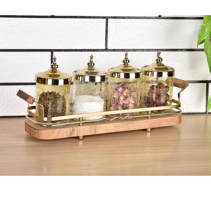 ست جا ادویه 4 پارچه بی وی کی طرح کاریزما کد 412602 به همراه استند 