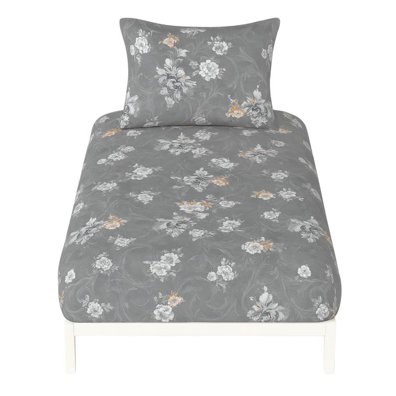 ملحفه تشک کشدار تمام نخ تترون ۲و۱نفره طرح گلدار طوسی