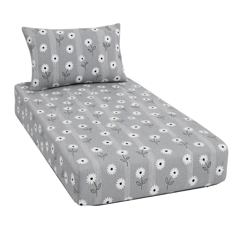 ملحفه تشک کشدار تمام نخ تترون ۲و۱نفره طرح گل ریز