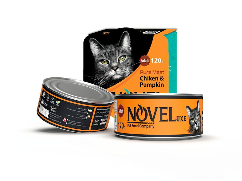 کنسرو نچرال گربه بالغ نوول با طعم مرغ و کدو حلوایی 120 گرمی ،غذای تر با پروتئین بالا و مناسب برای سلامت گوارش و پوست گربه 