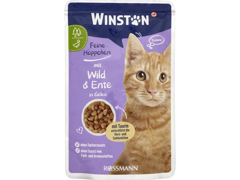 پوچ گربه بالغ وینستون با طعم گوشت شکار و اردک 100گرمی،غذای مرطوب ژله ای ساخت المان ،فاقد رنگ مصنوعی و غنی از تائورین ،ویتامین و بیوتین  برای تقویت قلب ،کلیه ،بینایی و ابرسانی بدن گربه 