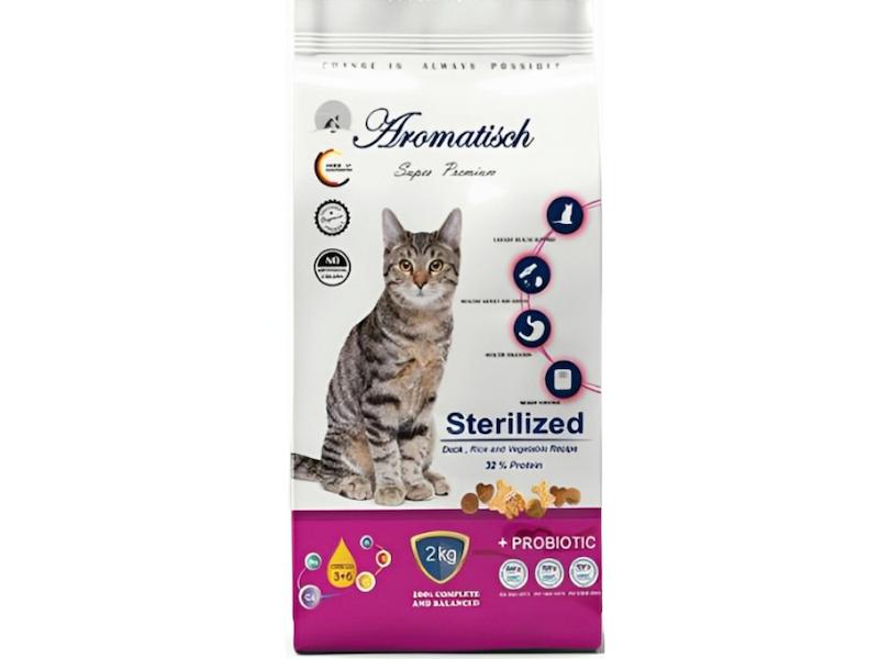 غذای گربه اروماتیش مخصوص گربه های عقیم شده ،طعم بره ،بسته 2کیلوگرمی با فرمول متعادل برای کنترل وزن و حفظ سلامت 