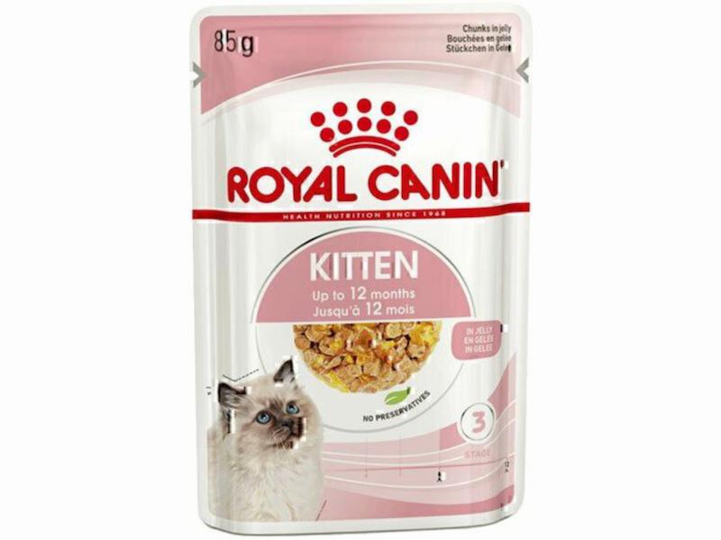 پوچ گربه رویال کنین مدل kitten وزن 85گرم مخصوص تغذیه بچه گربه ها غذای مرطوب با فرمول تقویت رشد 