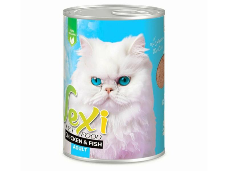 کنسرو گربه وکسی با طعم مرغ و ماهی وزن 400 گرم _ غذای مرطوب و خوش طعم برای گربه بالغ با ترکیب گوشت سفید و ماهی طبیعی 