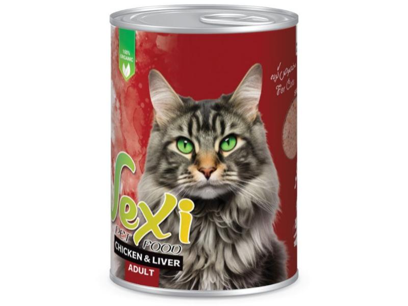 کنسرو گربه وکسی با طعم مرغ و جگر وزن 400 گرم _غذای خوش طعم و مغذی برای گربه بالغ با ترکیب گوشت سفید و جگر 