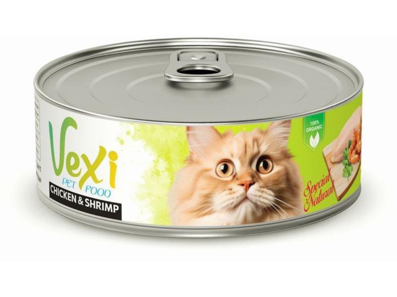 کنسرو نچرال گربه وکسی با طعم مرغ و میگو وزن 90 گرم _غذای سبک و خوش طعم برای گربه بالغ با ترکیب میگو و گوشت سفید