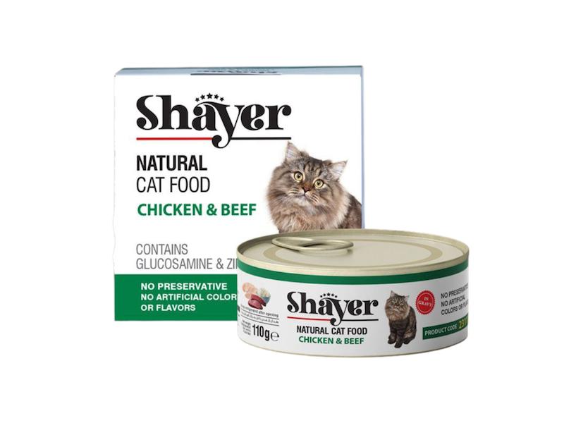 کنسرو نچرال گربه شایر با طعم مرغ و گوشت وزن 110 گرم _ غذای مقوی سالم برای گربه بالغ با هضم آسان 