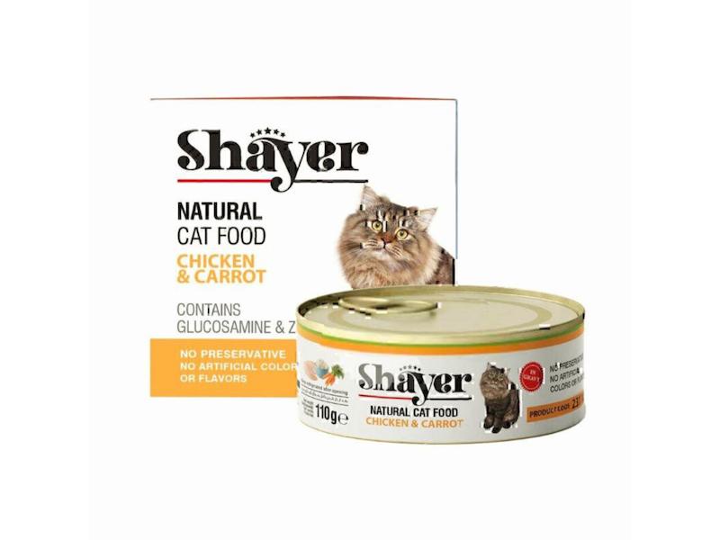 کنسرو طبیعی گربه شایر با طعم مرغ و هویج وزن 110 گرم -غذای سالم و مقوی برای گربه بالغ 