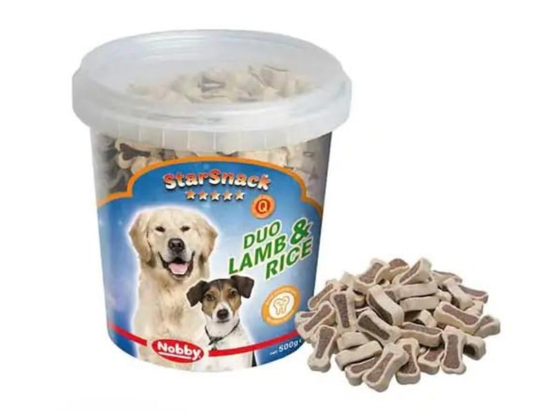 تشویقی سطلی سگ نوبی با طعم بره و برنج – Nobby Duo Lamb & Rice Dog Treats 500g