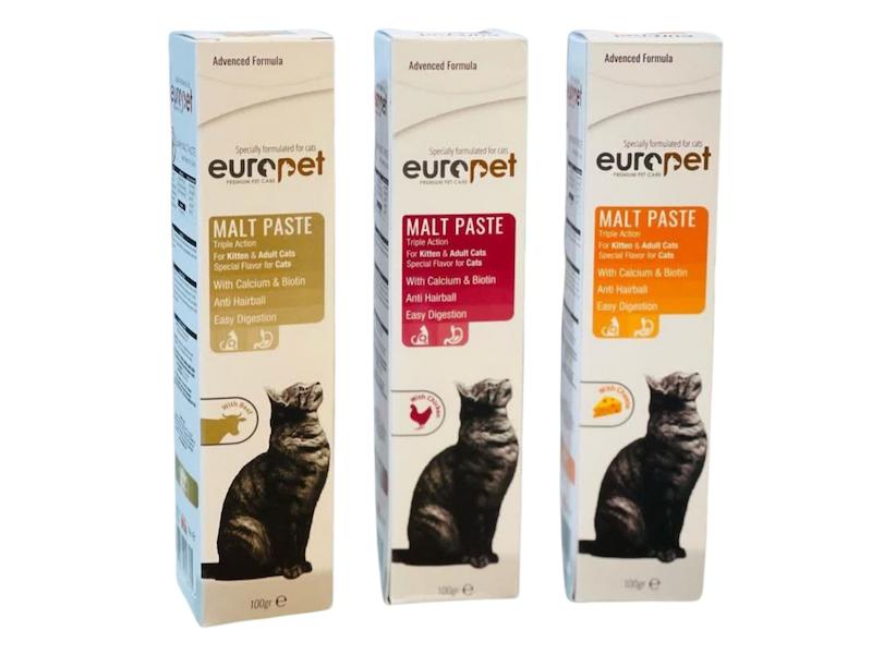 خمیر مالت آنتی‌ هربال گربه یوروپت با طعم‌های مختلف – Europet Cat Malt Paste 100g