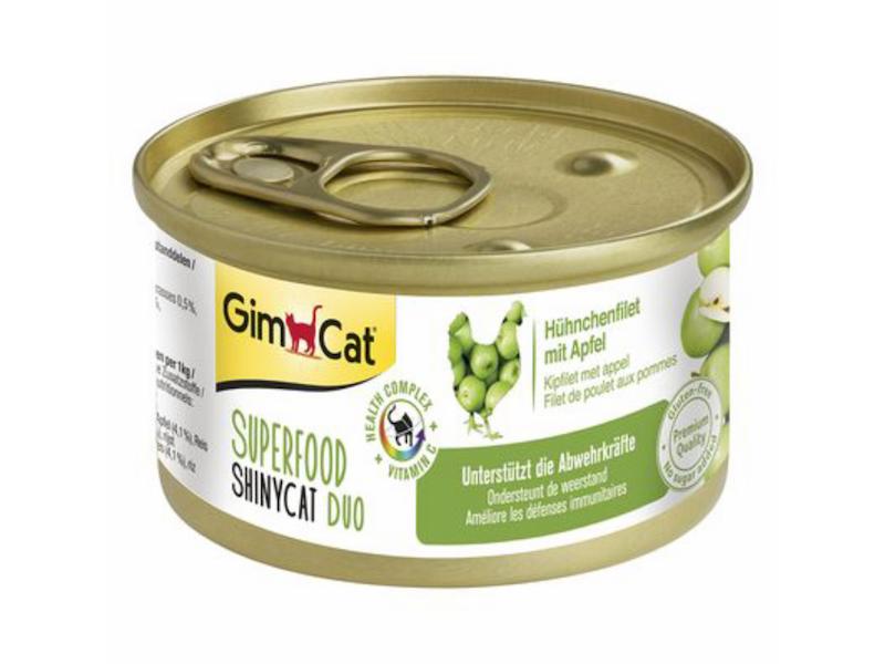 کنسرو گربه جیم کت دوئو با مرغ و سیب – GimCat ShinyCat Duo with Chicken & Apple Tin 70g