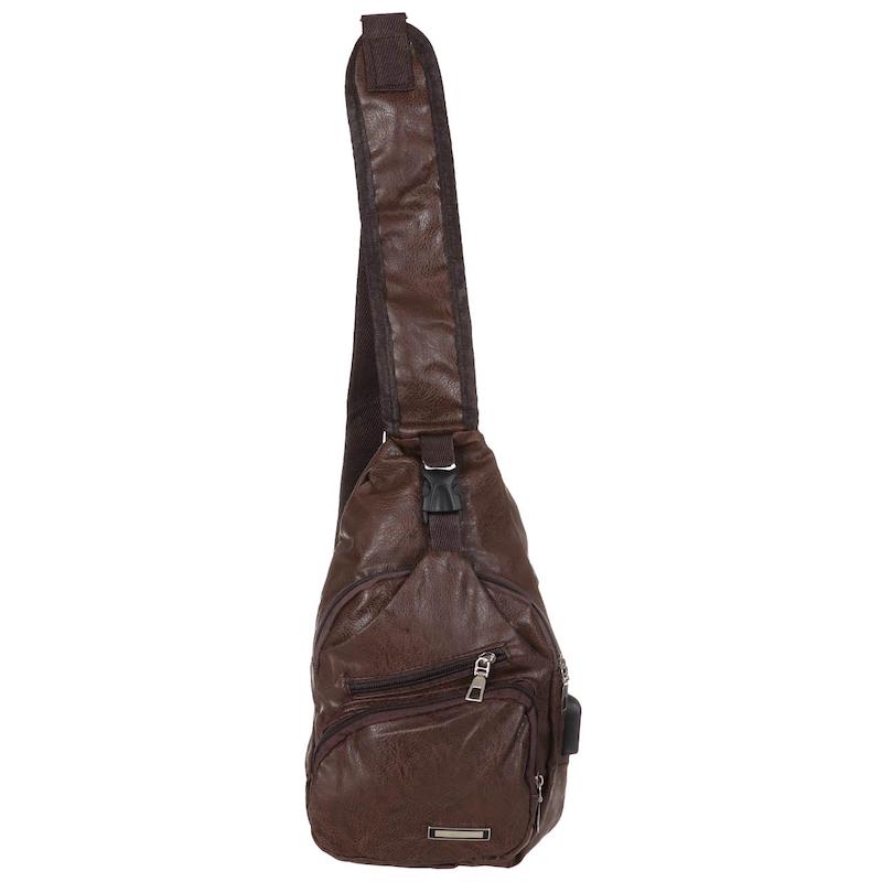 کیف تک بند مدل Body Bag چرمی - قهوه ای تیره - کد 1