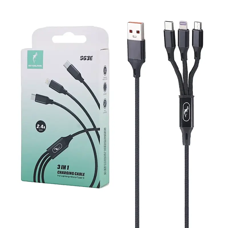 کابل شارژ فست 3 کاره Sky Dolphin مدل S63E - مشکی - TCO