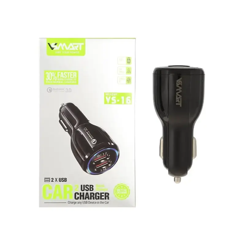 شارژر فندکی فست دو پورت V-Smart مدل VS-16 - مشکی - ASP (گارانتی شش ماهه آروین)