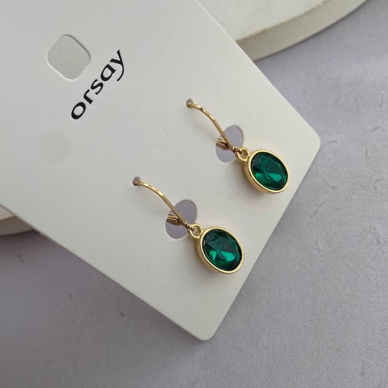 گوشواره روکش طلا کریستال زمردی برند orsay