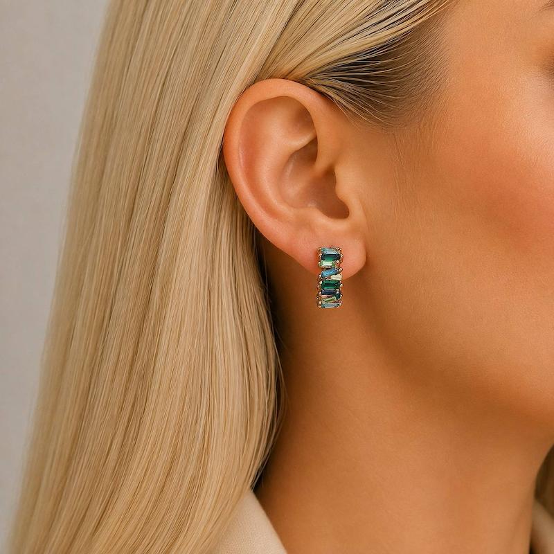 گوشواره مولتی کالر کریستال سوارسکی زمردی 