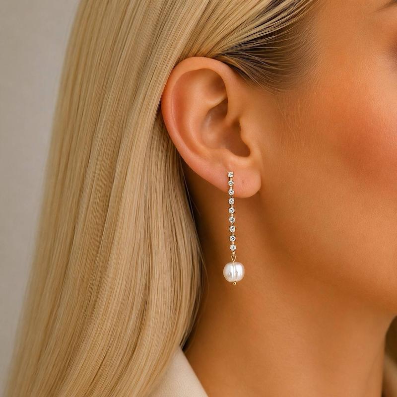 گوشواره نگینی با مروارید دفرمه پرورشی اصل
