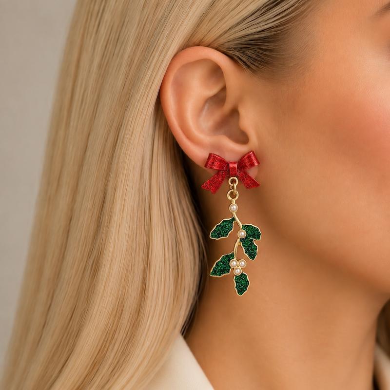 گوشواره کریسمسی پاپیون شاین‌دار