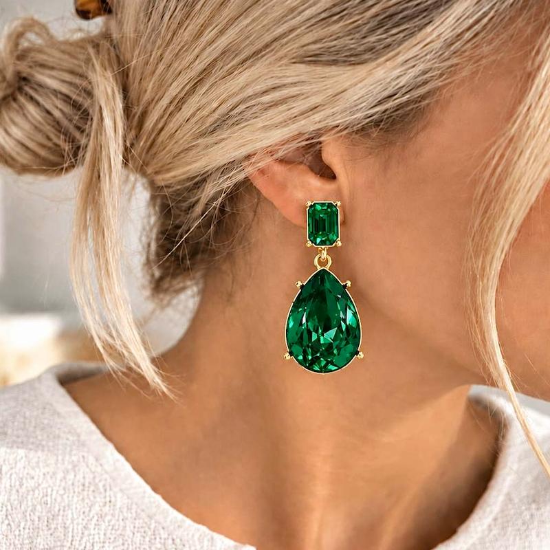 گوشواره کریستال زمردی سوارسکی اصل