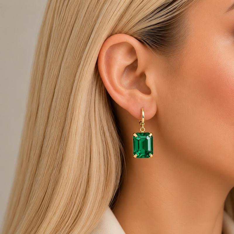 گوشواره کریستالی سبز زمردی