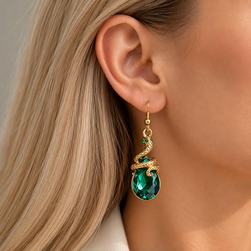 گوشواره مار کریستال زمردی
