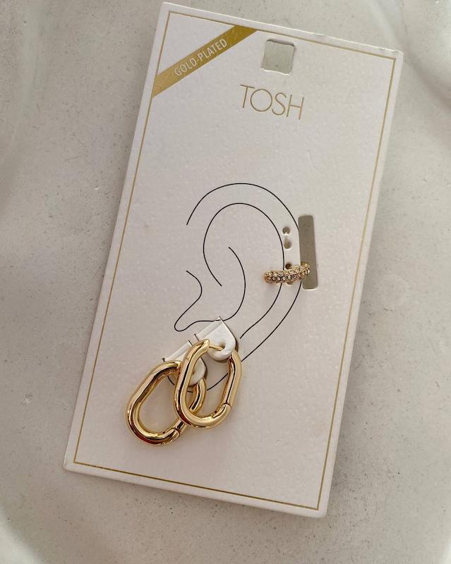 پک گوشواره و ایرکاف برند TOSH روکش طلا