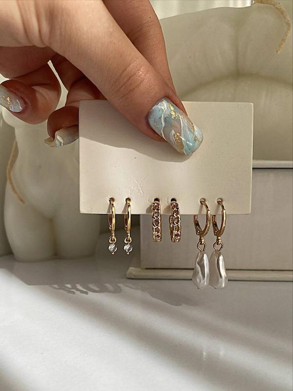  پک گوشواره‌ی سه جفتی  کارتیر و مروارید