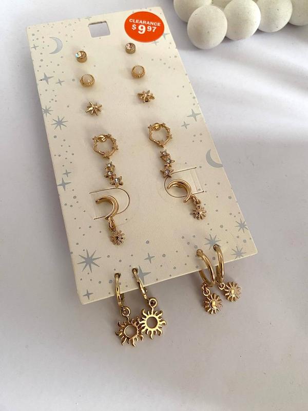 پک گوشواره‌ی ماه و ستاره و خورشید با سنگ کوارتز اصل