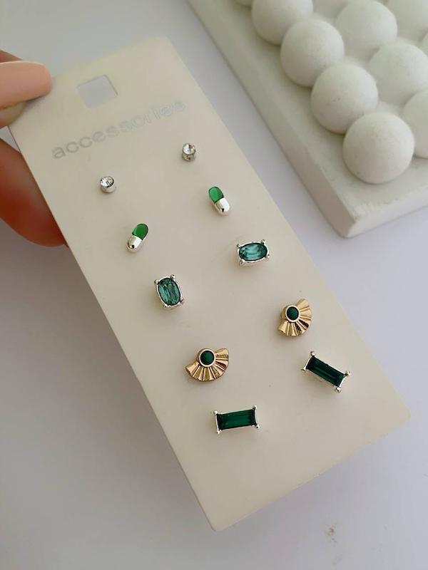 پک گوشواره کریستالی سبز زمردی