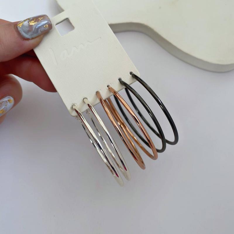 پک گوشواره حلقه‌ای سه رنگ