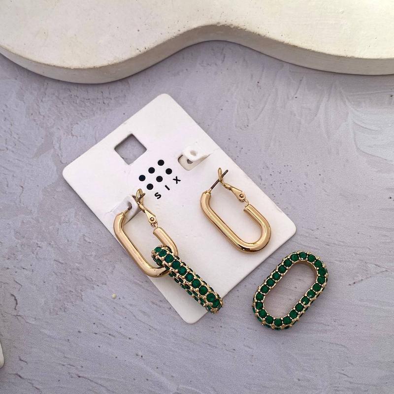 گوشواره دومدله کریستال سبز زمردی