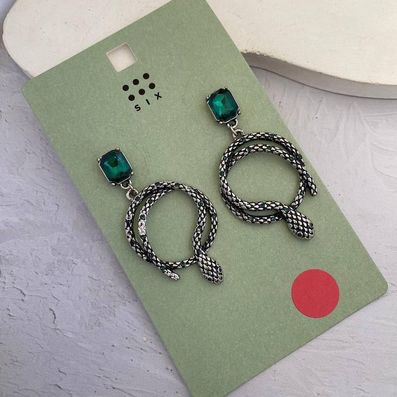 گوشواره مار کریستال زمردی