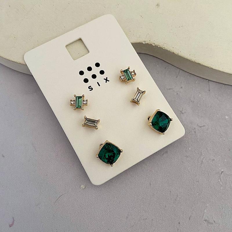 پک گوشواره کریستال سبز زمردی 