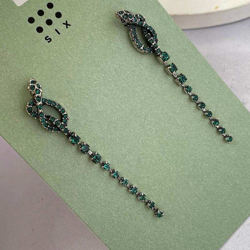 گوشواره مار کریستال سبز زمردی سوارسکی اصل