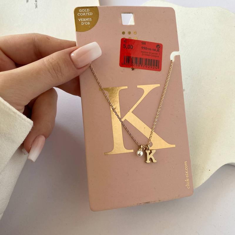 گردنبند حرف K مرواریددار روکش طلا