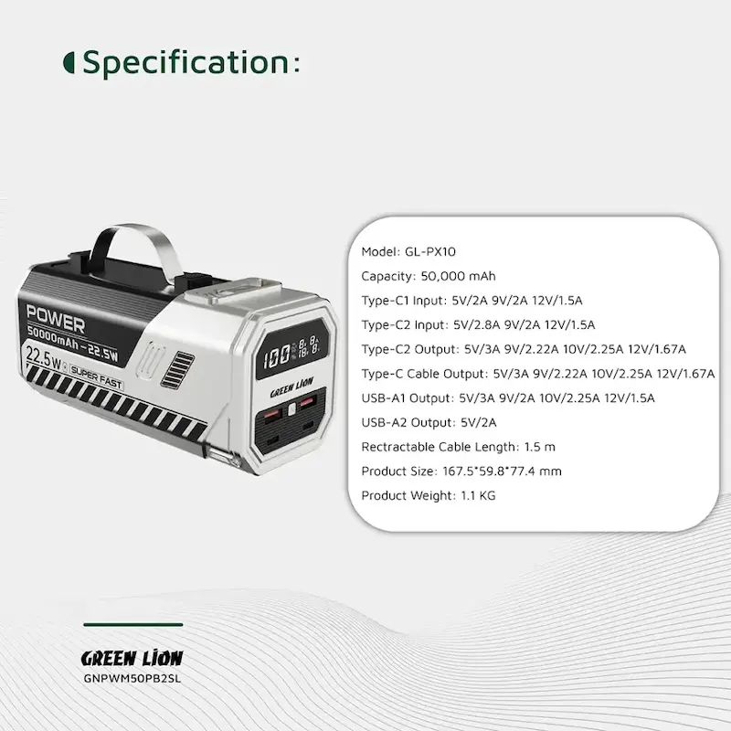 پاوربانک گرین لاین Power Max ظرفیت 50000mAh
