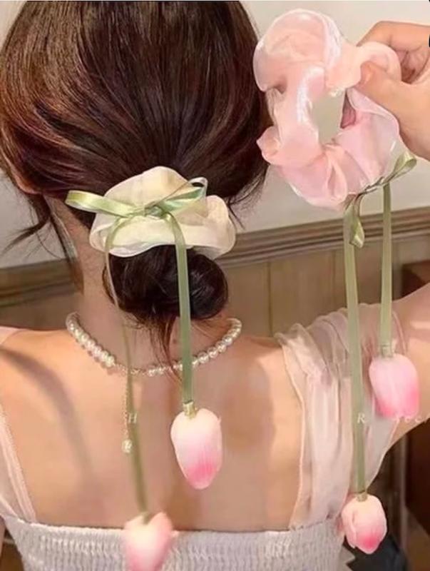کش اسکرانچی گل لاله آویز بلند 
