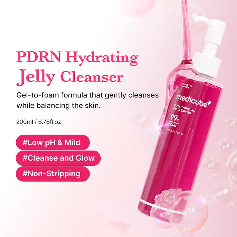 شوینده ژلی روغنی آبرسان و جوانساز Medicube مدی کیوب مدل PDRN Pink Gel Cleanser مناسب پاکسازی ملایم و تقویت پوست حجم 200 میل