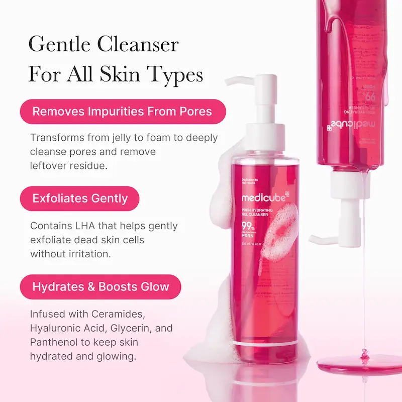 شوینده ژلی روغنی آبرسان و جوانساز Medicube مدی کیوب مدل PDRN Pink Gel Cleanser مناسب پاکسازی ملایم و تقویت پوست حجم 200 میل