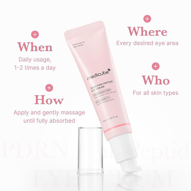 کرم دور چشم ضدچروک و روشن‌کننده Medicube مدی کیوب PDRN Pink Peptide Eye Cream مناسب کاهش تیرگی و خطوط دور چشم
