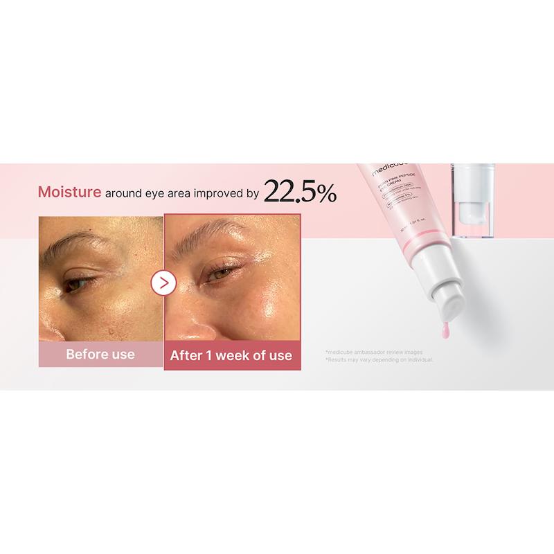 کرم دور چشم ضدچروک و روشن‌کننده Medicube مدی کیوب PDRN Pink Peptide Eye Cream مناسب کاهش تیرگی و خطوط دور چشم