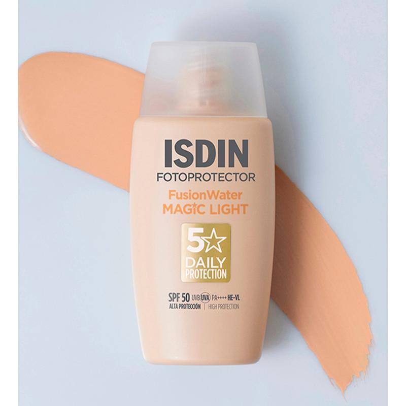 کرم ضدآفتاب فیوژن واتر ایزدین (ISDIN) مدل Fusion Water Magic رنگ Light SPF50 حجم 50 میل