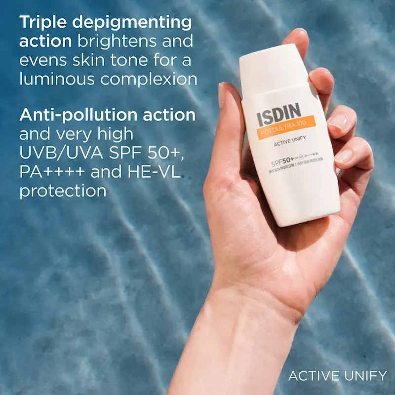 کرم ضدآفتاب بی‌رنگ ISDIN ایزدین مدل Active Unify ضدلک SPF50 حجم 50 میل