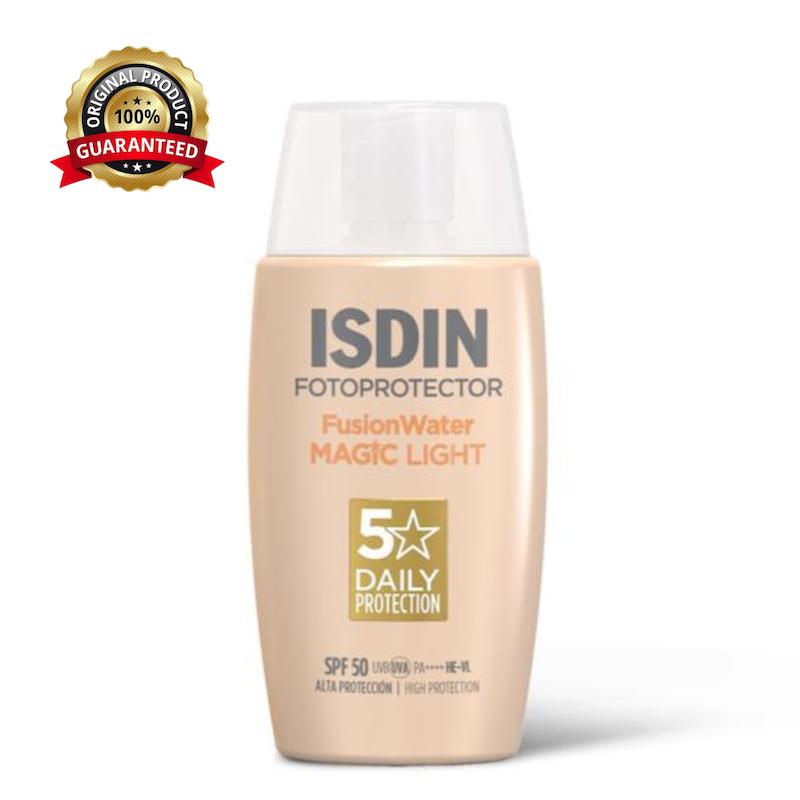 کرم ضدآفتاب فیوژن واتر ایزدین (ISDIN) مدل Fusion Water Magic رنگ Light SPF50 حجم 50 میل