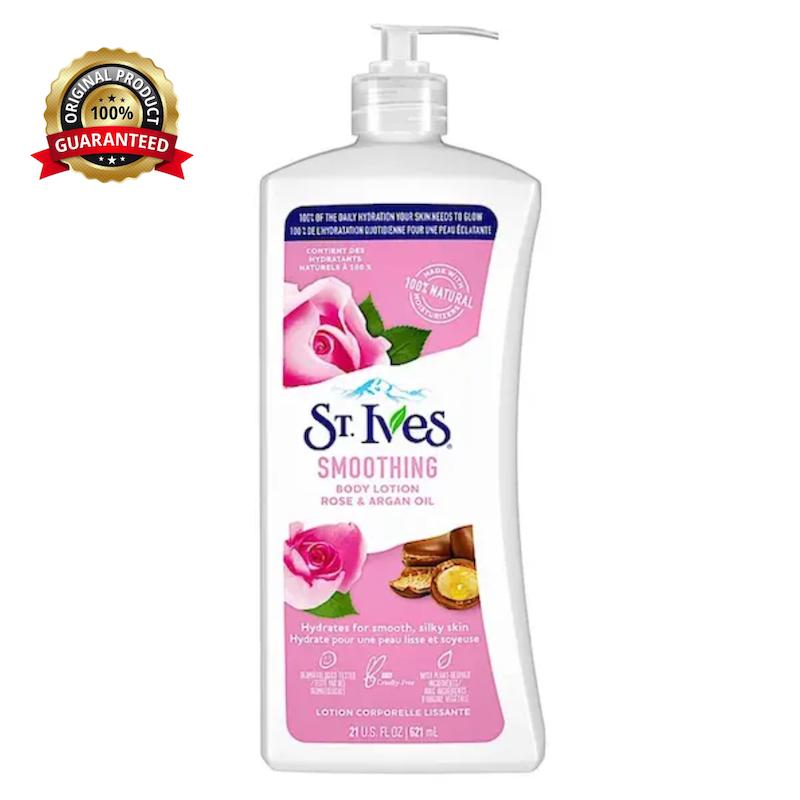 لوسیون بدن سینت ایوز (St. Ives) حاوی عصاره رز و روغن آرگان نرم‌کننده و درخشان‌کننده پوست حجم 621 میل